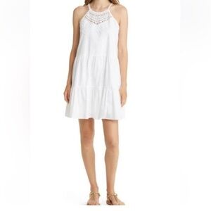 Lily Pulitzer White Cotton, Sleeveless Dress w/ White Appliquéd Bodice.  Sz 00.